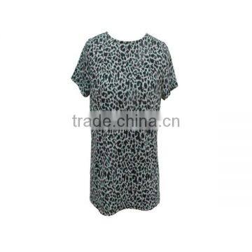 Leopard Print Top, Ladies Floral Tops with Short Sleeve 2015 New Fashion Print Woman Top