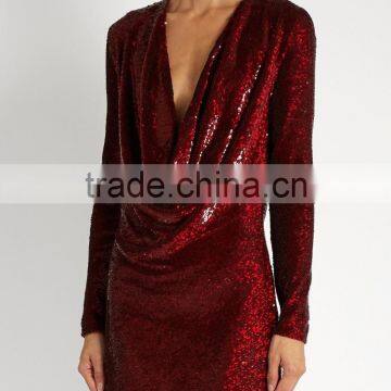 Color Changing Sequins-embellished Fabric Cowl-neck Silk Mini Dress Latest Dress Designs Photos HSD5616 photo-2