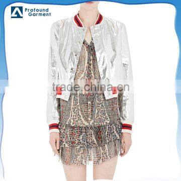 oem long sleeves available in silver dry clean shiny silver women jacket