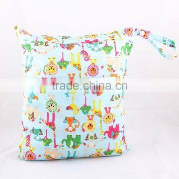 Waterproof print polyester baby diaper bag, swimming wet bag with snap