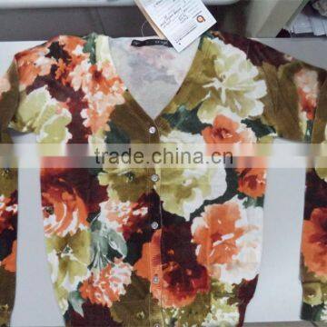 Women's V-neck no Hand Feeling Reactive Printing Cardigan Sweater photo-6