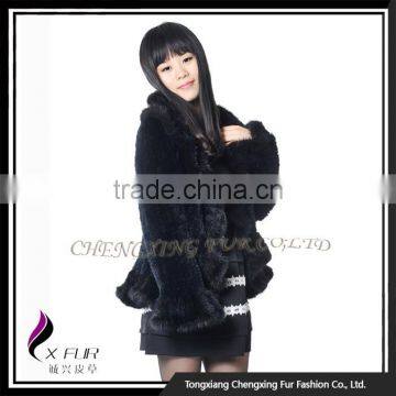 CX-G-A-209 2016 Black Knitted Rex Rabbit Fur Jacket photo-4