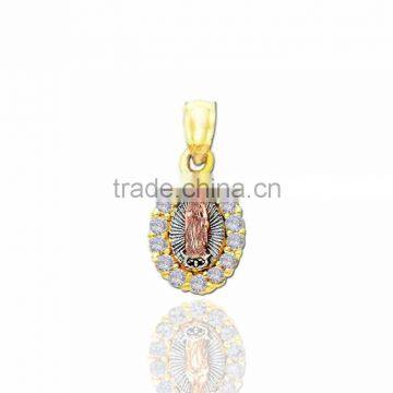 CZ studded Three tone Plated mary Medallion Charm Pendant