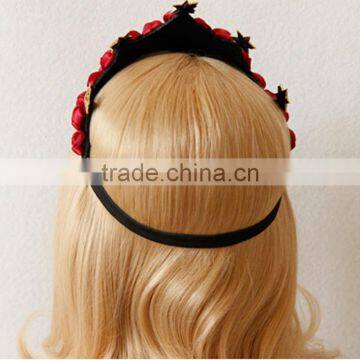 Fabric Red Rose Queen Hairband,star Crown Dancing Hair Hoop,bride Wedding Party Hair Decoration photo-5