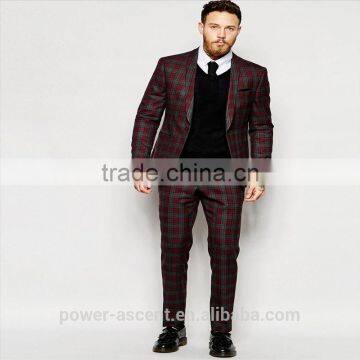 2016 Men's Red Tartan Check Slim Fit Suit Jacket photo-3