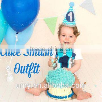 1st Birthday Boy Navy Grey And Bright Aqua Blue Bow Tie All In One One Piece Bodysuit Birthday Party photo-2