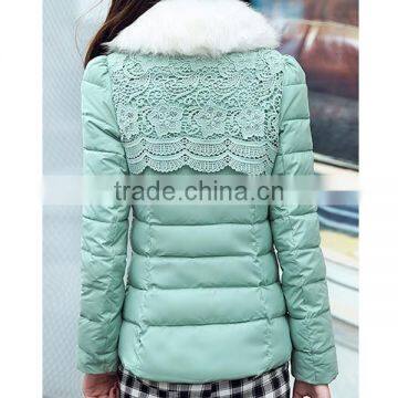 2015 New Fashion Lady Ourtdoor Thin Lace Padded Jacket With Fur Collar photo-5