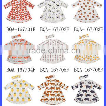 Super Cute Children Clothing Long SLeeve Fox Pattern Printed With Packet A-line Baby Girl Dress With Headband photo-4