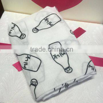 120cm*120cm Nursing Bottle Design Knitted Organic Cotton Bamboo Gauze Baby Muslin Swaddle photo-2