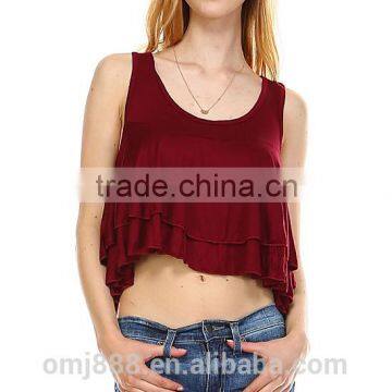 fashion ladies custom ruffle crop top plain