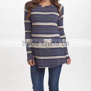 Hot Selling Navy Blue And Taupe Stripe Maternity Tee With Long Sleeve Maternity Tops Women Clothes WT80817-22 photo-3