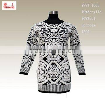 Jacquard sweater 70%Acrylic 30%Wool Spandex new fashion women sweater