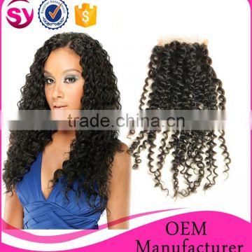 7a top grade best quality brazilian human hair lace closure, natural color 4*4 kinky curly top hair closure piece