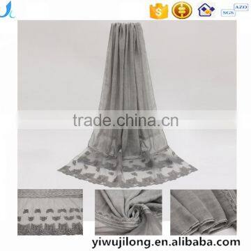 New fashion classic plain dyed TR viscose thin leaf silk lace trim ribbon hijab scarf for custom
