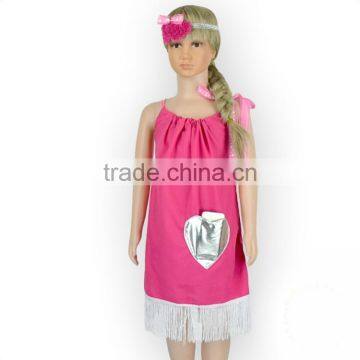 Valentine's day fringe hem baby pillow case dress with silver metallic pocket M5051212