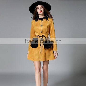 B40993A Korean Style Fashion Women Clothing Long Wool Winter Suede Coat