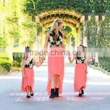 Western Style Women Maix Dress Printing Stitching Mother Daughter Matching Dress