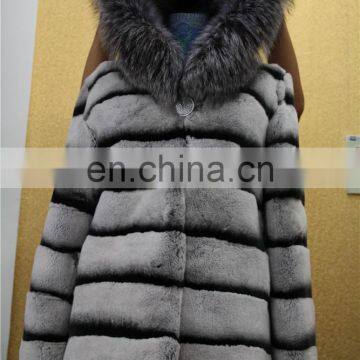Wholesale New Long Style Womens Winter Fur Coat Whole Skin Real Rex Rabbit Silver Fur Coats With Hood photo-2