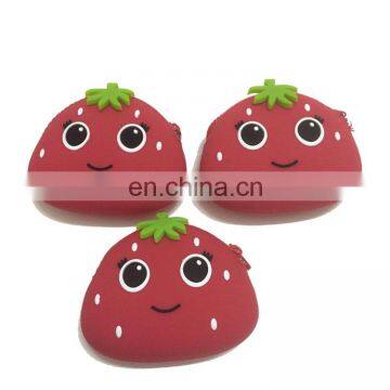 Kawaii Fox,cactus and Strawberry Shape Zipper Round Coin Bag Promotion Silicone Wallet Purse photo-3