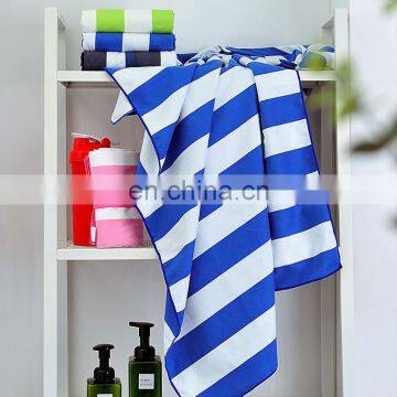 Custom quick dry stripes microfiber suede sand free beach towels with pocket