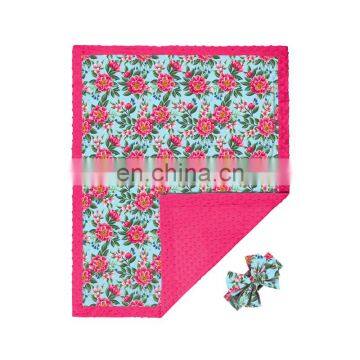 wholesale price Hot pink floral pattern baby Blanket super electric matching headband