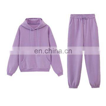 Women Causal Plain Loose 2 Pieces Drawstring Jogger Sweatpants Crop Thick Fleece Hoodie Two Piece Set photo-6