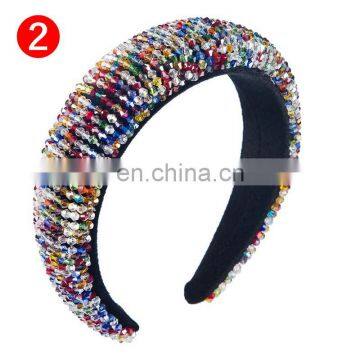 Luxury Full Color Crystal Headband for Women Padded Hairband Handmade Beaded Wide Headwear Hair Accessories Hair Hoop for Girl