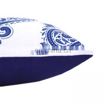 Chinese Style Blue and White Porcelain Design Polyester Canvas Outdoor Cushion Cover With White Piping and Invisible Zipper photo-6