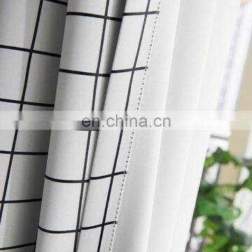 Wholesale Cheap Black White Checked Printing Polyester Sound Proof Shading Blackout Blind Readymade Window Curtain photo-5