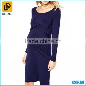 Organic soft comfortable long sleeve twisted front elegant organic maternity modern dress