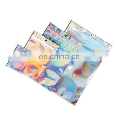 Low Moq Ready to Ship Mylar Zipper Transparent Holographic Glitter Bags for Makeup Beauty Sponge Holographic Packaging photo-2