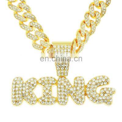 24inch Rope Chain A - Z Initial Gold Crystal Paved Iced Out  Letter Necklace HipHop Jewelry