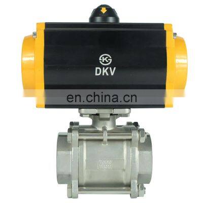 DN50 stainless steel 304 316 3pcs female thread double acting motorized actuated pneumatic control ball valve