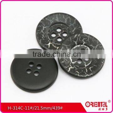 High end 4 holes black plastic lady's suit button with crack finish