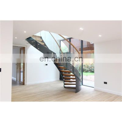 Customized DIY stair design steel structure glass curved staircase