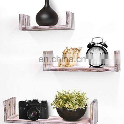 Set of 3 Wooden Wall Mounted  Rustic U shape floating Shelf