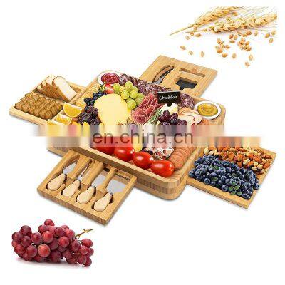 Wholesale Large Cheese Cutting Board Bamboo Cheese Board and Knife Set