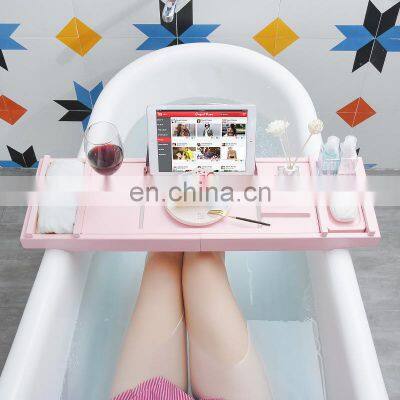 Bath Table Bathtub Tray Unique Extendable Bathroom Shelf Bamboo Bathtub Caddy photo-2