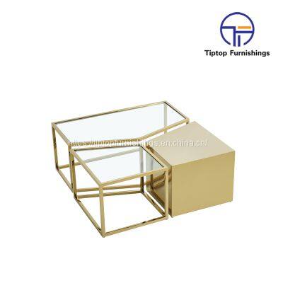 Tiptop opular clear tempered glass top coffee table end table with chromed stainless steel frame