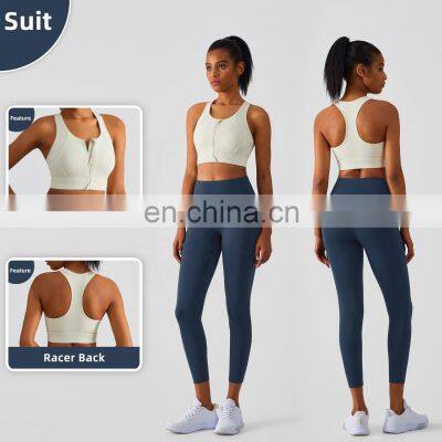 New Arrival Front Zip Sports Quick Dry Gym Bras Women Racer Back High Impact Yog Tops