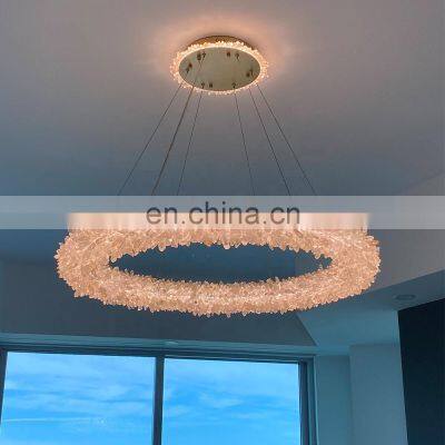 Modern luxury large round natural stone rocks quartz crystal chandelier