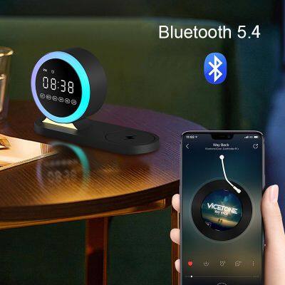 Hot Selling Rgb LED Night Light Portable Wireless Charger Alarm Clock White Noise Machine Bluetooth Speaker photo-4