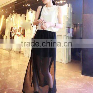 Slit Irregular Design Chiffon Long Skirts 2014 Spring &Summer black maxi skirt chiffon pleated maxi skirt