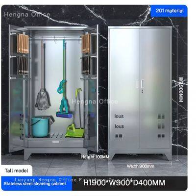 Professional Housekeeping Storage Locker With Heavy-duty Hangers & Drying Rod, Stainless Steel Cleaning Cabinet for Airport and Station photo-2