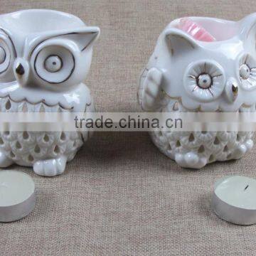 ceramic owl tealight holder with gold line