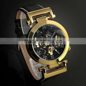 ESS Luxury Gold Case Black Skeleton Dial Mechanical Watch