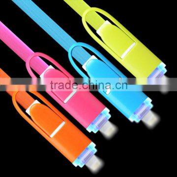 Best quality 2in1 sync cable double micro usb cable Data Cable for iphone, for android