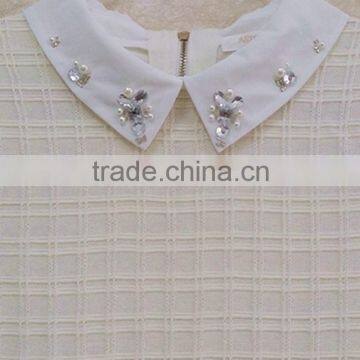 Girl Plaid Knitting Wear Shirt-collar Short Sleeve Sweater Pullover photo-2