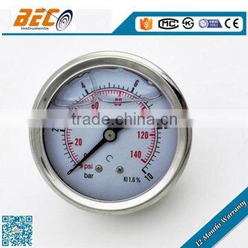 All Stainless steel liquid filled pressure measurements standard gage