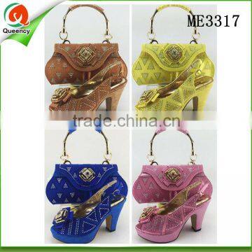 guangzhou market wholesale women wedge shoes and purses handbags set